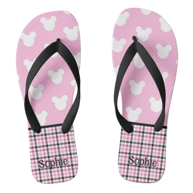 Pink & White Mouse Ears   Thongs (Footbed)