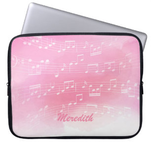 Pink-White Music Notes and Custom Monogram Laptop Sleeve