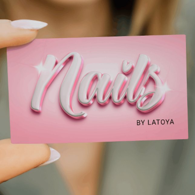  Pink White Nail Artist Manicurist 3D-style script Business Card (Creator Uploaded)