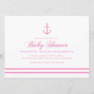 Pink & White Nautical Baby Shower Invite