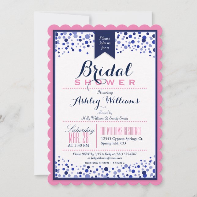 Pink, White, & Navy Blue Bridal Shower Invitation (Front)
