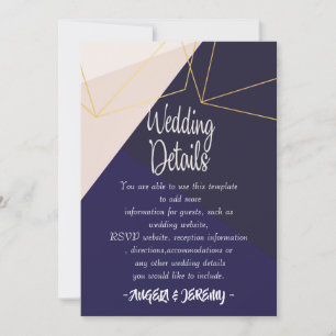 Pink white navy blue & gold geomeWedding Reception Invitation