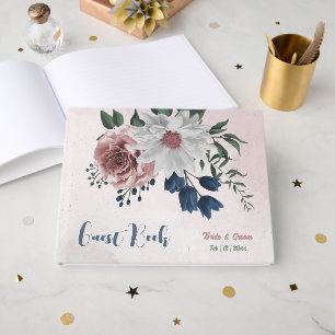 pink white navy flowers greenery wedding guest book