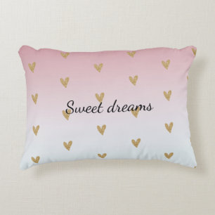 Pink White Ombre Gold Glitter Heart Decorative Cushion
