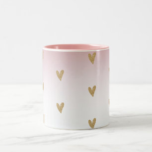 Pink White Ombre Gold Glitter Heart Two-Tone Coffee Mug