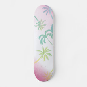 Pink white ombre palm trees tropical skateboard