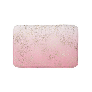 Pink White Ombre Speckled Gold Flakes Bath Mat