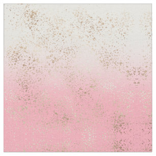 Pink White Ombre Speckled Gold Flakes Fabric