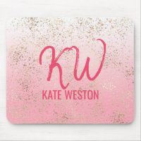 Pink White Ombre Speckled Gold Flakes Monogram