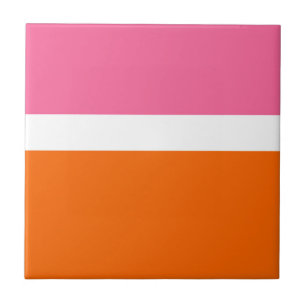 Pink White Orange Plain Colour Block Design  Ceramic Tile