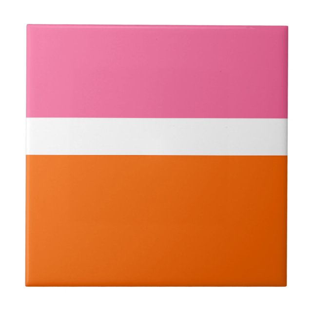 Pink White Orange Plain Colour Block Design  Ceramic Tile (Front)