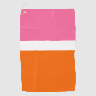 Pink White Orange Plain Colour Block Design Golf Towel