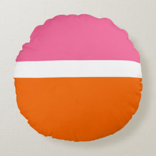 Pink White Orange Plain Colour Block Design Round Cushion