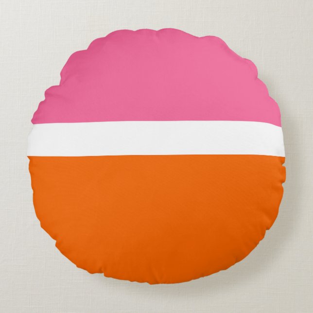 Pink White Orange Plain Colour Block Design  Round Cushion (Front)