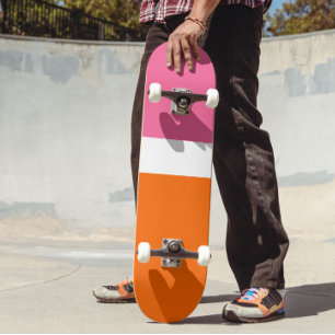 Pink White Orange Plain Colour Block Design  Skateboard
