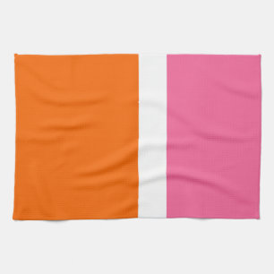 Pink White Orange Plain Colour Block Design Tea Towel