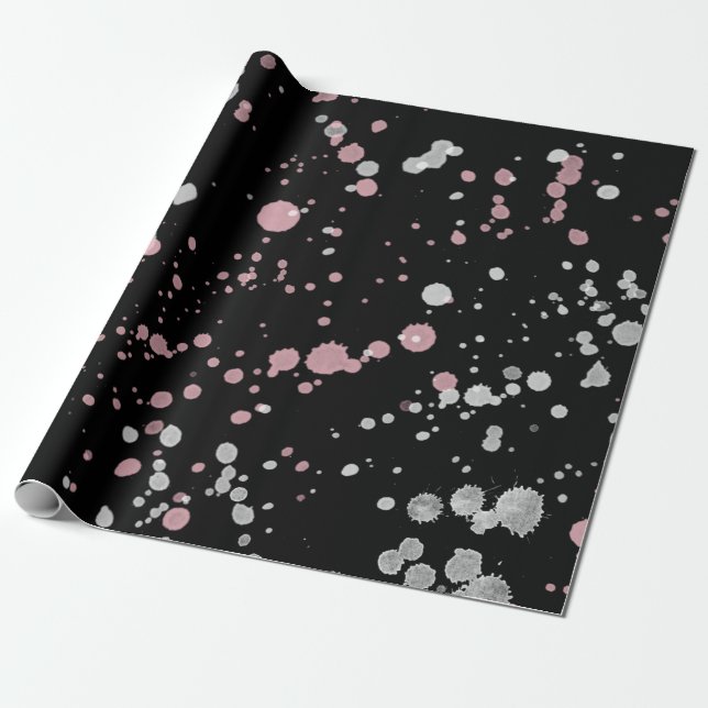 Pink & White Paint Splatter Wrapping Paper (Unrolled)