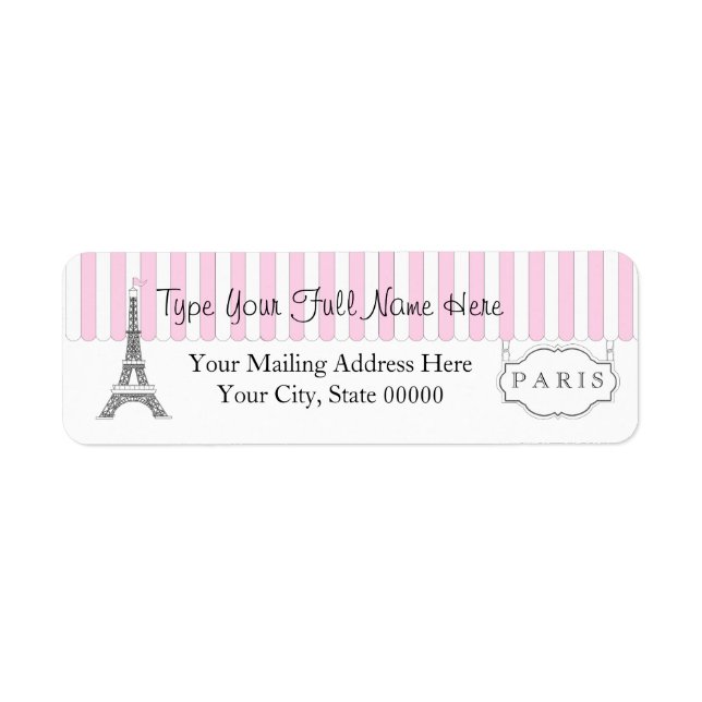 Pink | White Paris Eiffel Tower Name Return Address Label (Front)