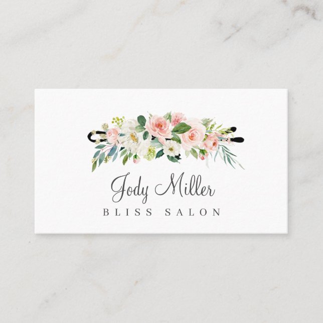 Pink White Pastel Floral Bobby Pin Hair Salon Business Card (Front)