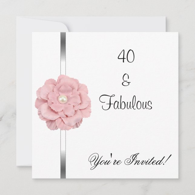 Pink White Pearl Flower Fabulous 40th Birthday Invitation (Front)