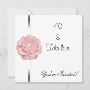 Pink White Pearl Flower Fabulous 40th Birthday Invitation
