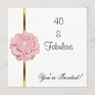 Pink White Pearl Flower Fabulous 40th Birthday Invitation