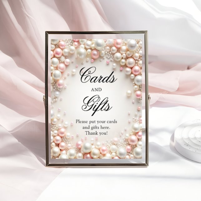 Pink & White Pearls Bridal Shower Cards and Gifts Poster (Creator Uploaded)