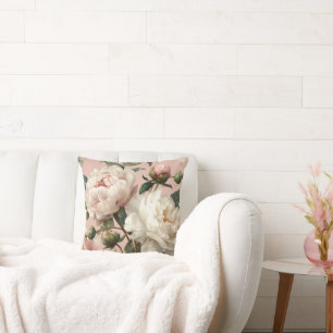 Pink & White Peonies Elegant Cushion