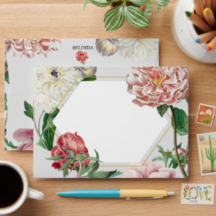 Pink White Peonies Flowers Wedding 5x7  Envelope