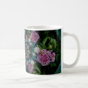 Pink white peony floral watercolor mandala coffee mug
