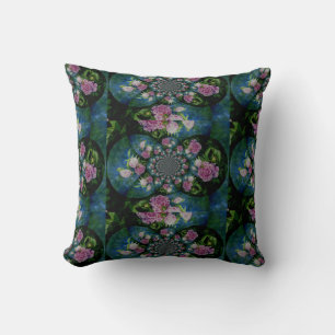 Pink white peony floral watercolor mandala cushion