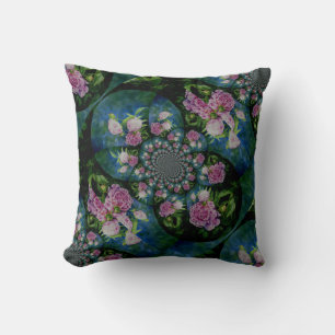 Pink white peony floral watercolor mandala cushion
