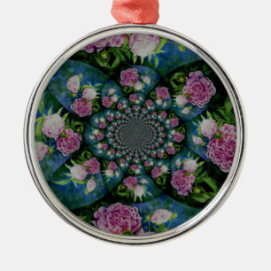 Pink white peony floral watercolor mandala metal tree decoration