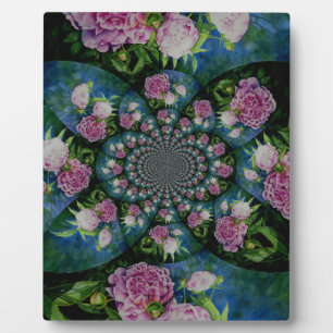 Pink white peony floral watercolor mandala plaque