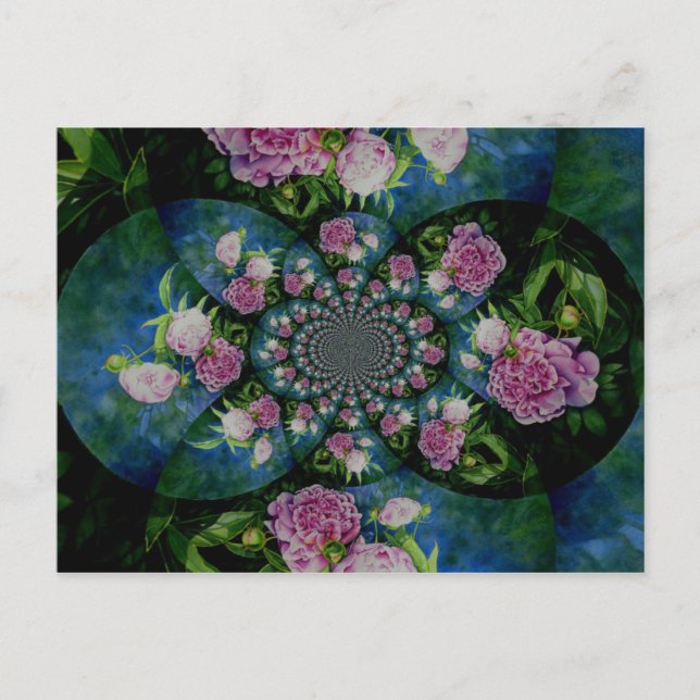 Pink white peony floral watercolor mandala postcard (Front)