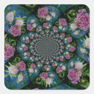 Pink white peony floral watercolor mandala square sticker