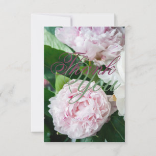 Pink White Peony Full Bloom Greenery Wedding Thank You Card