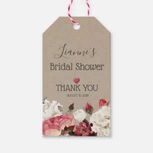 Pink & White Peony Spring Floral Bridal Shower Gift Tags