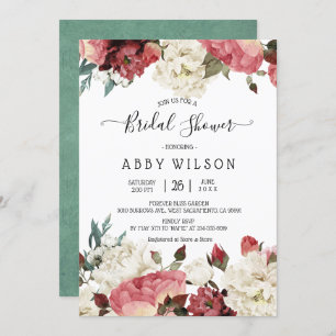 Pink & White Peony Spring Floral Bridal Shower Invitation