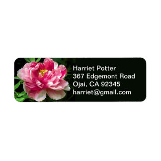 Pink White Peony Watercolor Fine Floral Return Address Label