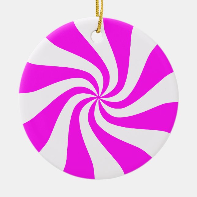 Pink & White Peppermint Candy Christmas Ornament (Front)