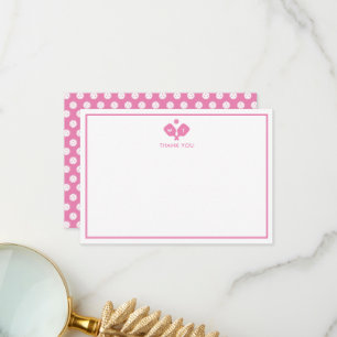 Pink White Personalised Monogram Pickleball Thank You Card
