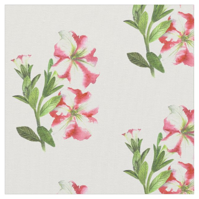 Pink White Petunias Cotton Fabric (Close Up)