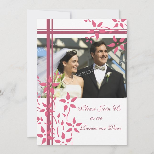 Pink & White Photo Wedding Vow Renewal Invitations (Front)