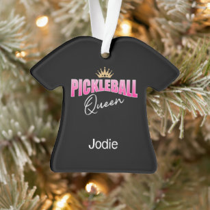 Pink White Pickleball Queen With Gold Crown Ornament