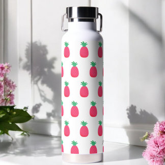 Pink White Pineapple Fruit Pattern Water Bottle