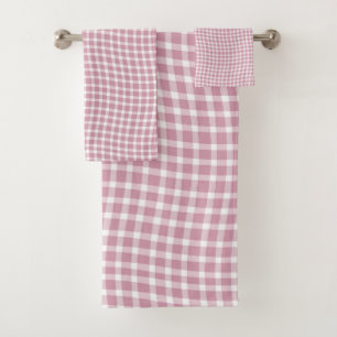 Pink White Plaid Checker Seamless Pattern Bath Towel Set