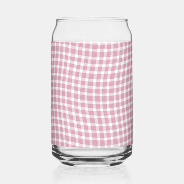 Pink White Plaid Checker Seamless Pattern Can Glass (Front)