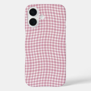 Pink White Plaid Checker Seamless Pattern iPhone 16 Case