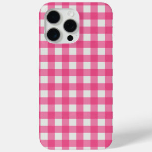 Pink white plaid chequered chequered gingham iPhone 15 pro max case